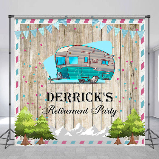 Lofaris Blue RV Trees Wooden Custom Name Retirment Backdrop