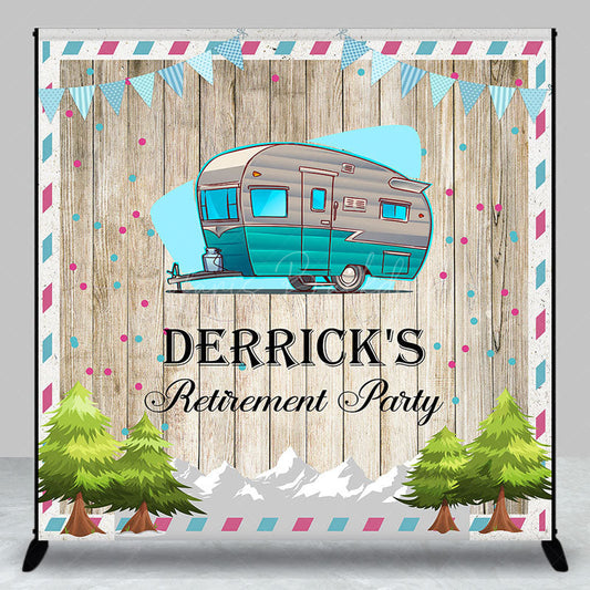Lofaris Blue RV Trees Wooden Custom Name Retirment Backdrop