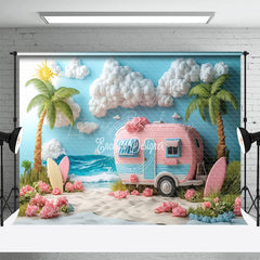 Lofaris Blue Sea Beach Truck Cartoon Summer Backdrop