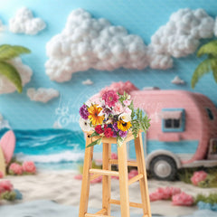 Lofaris Blue Sea Beach Truck Cartoon Summer Backdrop