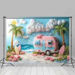 Lofaris Blue Sea Beach Truck Cartoon Summer Backdrop