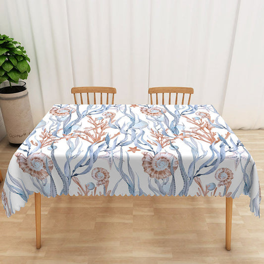 Lofaris Blue Sea Grass and Snail Rectangle Tablecloth for Coastal Underwater Themed Kitchen Decor