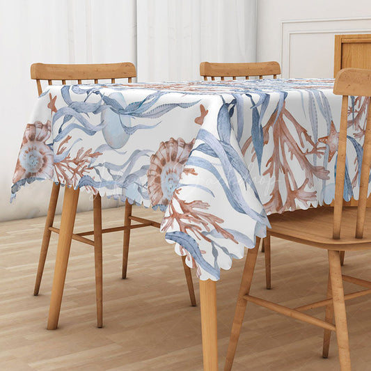 Lofaris Blue Sea Grass and Snail Rectangle Tablecloth for Coastal Underwater Themed Kitchen Decor