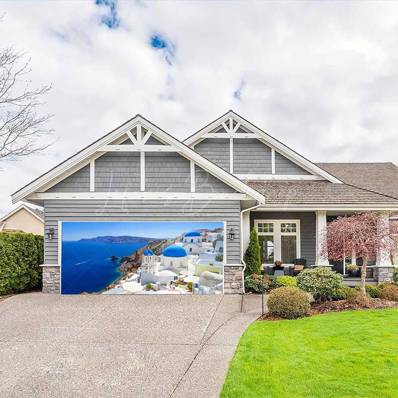 Lofaris Blue Sea Sky Romantic Island City Garage Door Banner