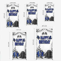 Lofaris Blue Semi Truck Happy Birthday Rectangle Backdrop Checkered Flag Transportation