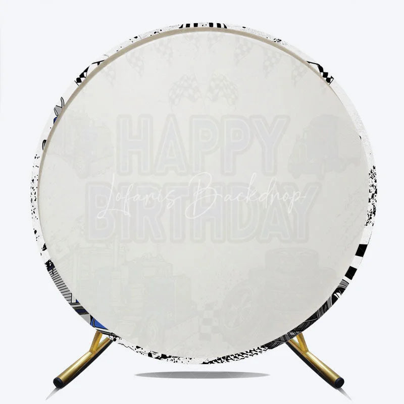 Lofaris Blue Semi Truck Round Backdrop Transportation Birthday Party Tire Photography Background