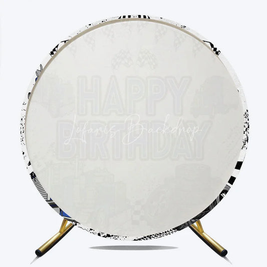 Lofaris Blue Semi Truck Round Backdrop Transportation Birthday Party Tire Photography Background