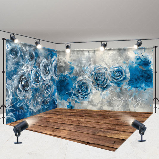 Lofaris Blue Silver Abstract Butterfly Room Set Backdrop