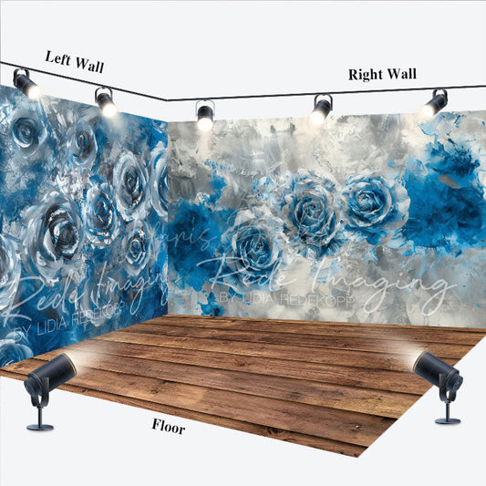Lofaris Blue Silver Abstract Butterfly Room Set Backdrop