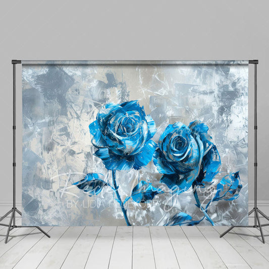 Lofaris Blue Silver Abstract Floral Fine Art Photo Backdrop