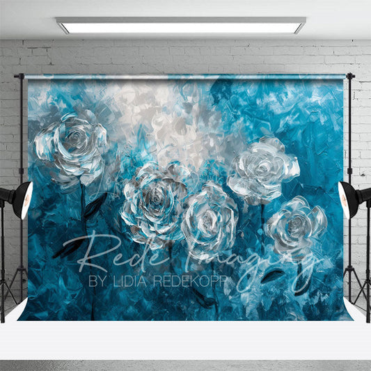 Lofaris Blue Silver Abstract Floral Photography Backdrop