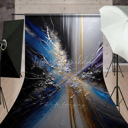 Lofaris Blue Silver and Gold Abstract Splashing Art Backdrop Dynamic Textured Foil Photography Background