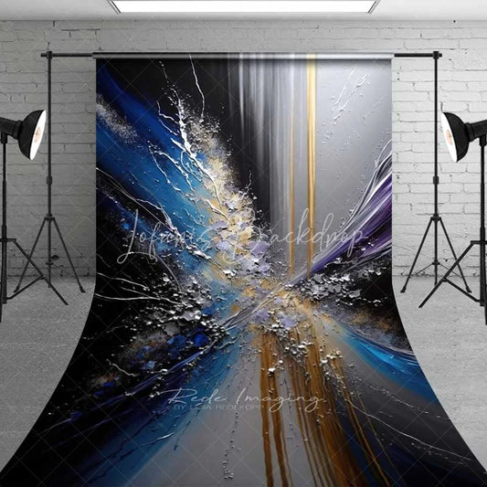 Lofaris Blue Silver and Gold Abstract Splashing Art Backdrop Dynamic Textured Foil Photography Background