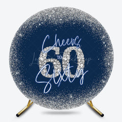 Lofaris Blue Silver Glitter Cheers To Sixty Round Backdrop