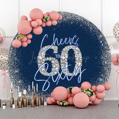 Lofaris Blue Silver Glitter Cheers To Sixty Round Backdrop