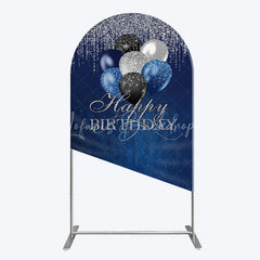 Lofaris Blue Silver Happy Birthday Arch Backdrop Balloon Glitter Rain Party Decor
