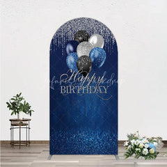 Lofaris Blue Silver Happy Birthday Arch Backdrop Balloon Glitter Rain Party Decor