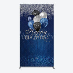 Lofaris Blue Silver Happy Birthday Rectangle Backdrop Balloon Glitter Rain Party Decor