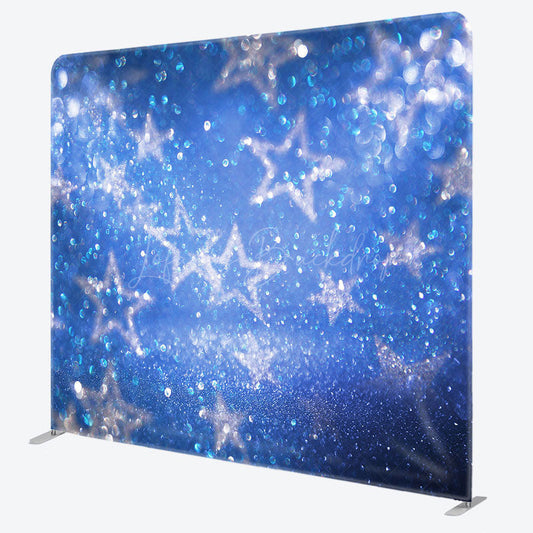Lofaris Blue Silver Stars Glitter Party Pillow Case Backdrop
