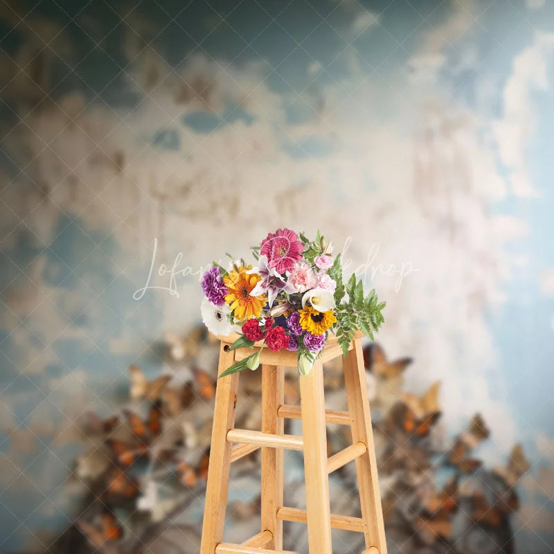 Lofaris Blue Sky and Butterfly Headboard Backdrop Monarch Garden Photography Background