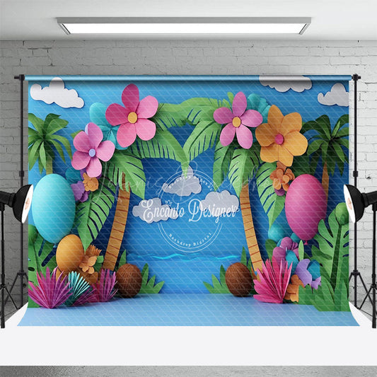 Lofaris Blue Sky Beach Hawaii Tropical Summer Photo Backdrop