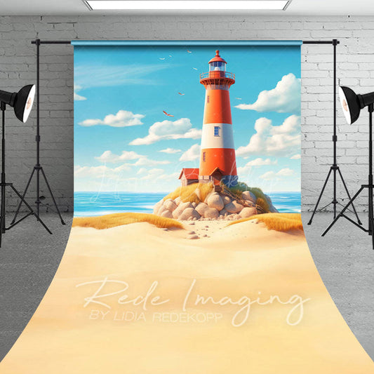 Lofaris Blue Sky Beach Reef Lighthouse Summer Sweep Backdrop
