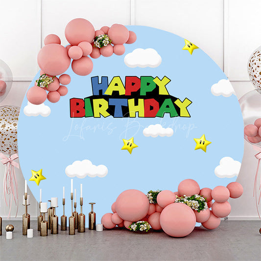 Lofaris Blue Sky Cloud Stars Round Happy Birthday Backdrop