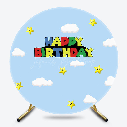 Lofaris Blue Sky Cloud Stars Round Happy Birthday Backdrop