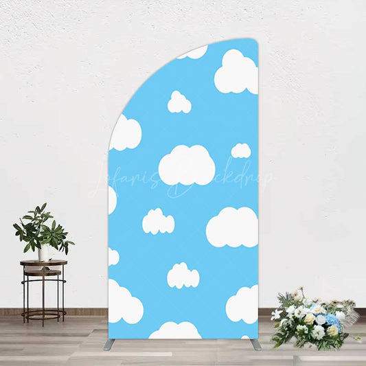 Lofaris Blue Sky Cloudy Kids Birthday Party Half Moon Arch Backdrop
