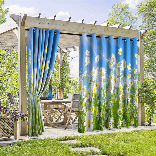 Lofaris Blue Sky Daisy Waterproof Printed Outdoor Curtains