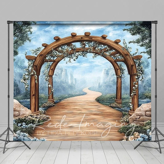 Lofaris Blue Sky Mountain Spring Floral Arch Photo Backdrop