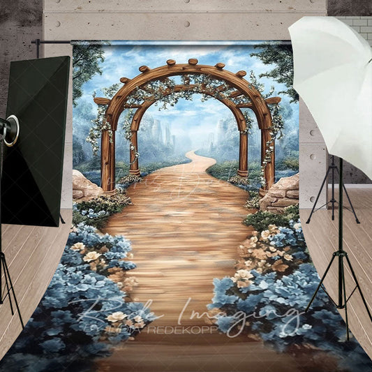 Lofaris Blue Sky Mountain Spring Floral Arch Sweep Backdrop