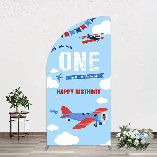 Lofaris Blue Sky One Year Has Flown By Birthday Half Moon Arch Backdrop