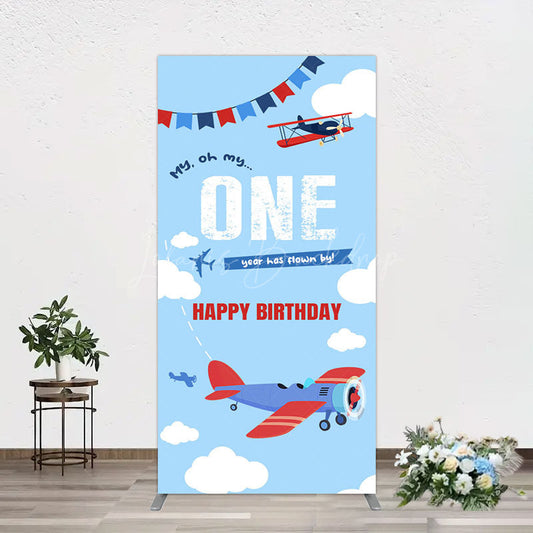 Lofaris Blue Sky One Year Has Flown By Birthday Rectangle Backdrop