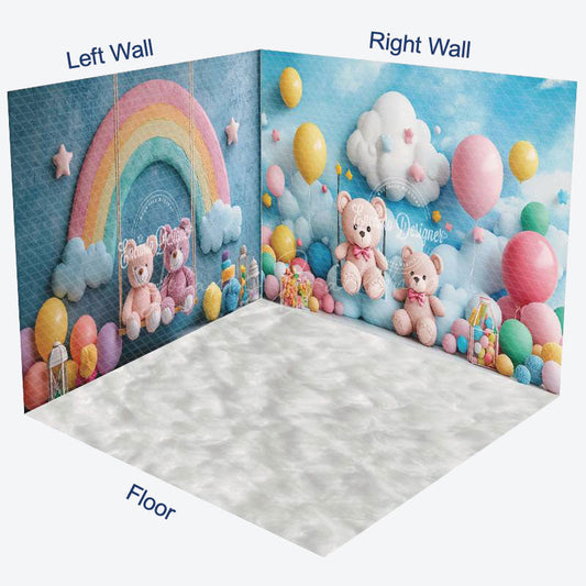 Lofaris Blue Sky Rainbow Colorful Balloons Room Set Backdrop