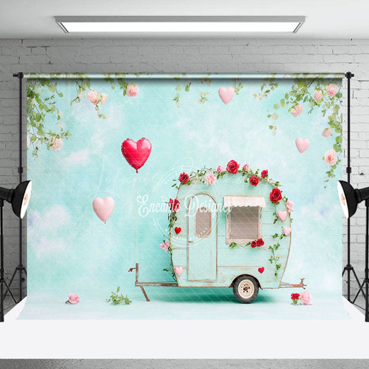 Lofaris Blue Sky Wall Motorhome Rose Valentines Day Backdrop