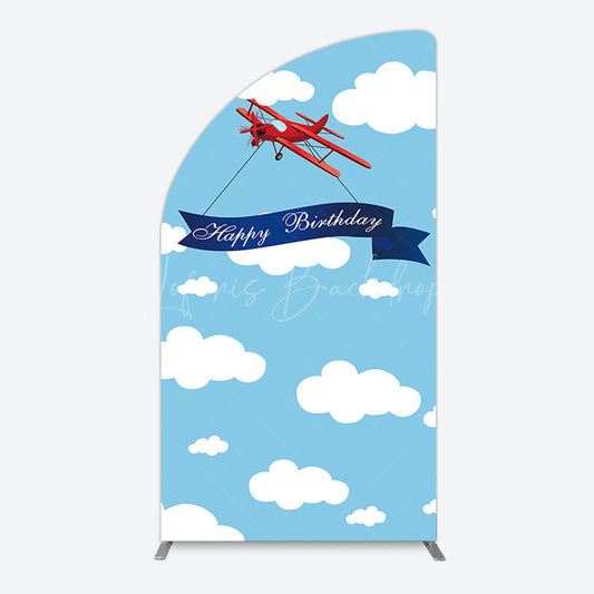 Lofaris Blue Sky White Cloud Airplane Birthday Half Moon Arch Backdrop