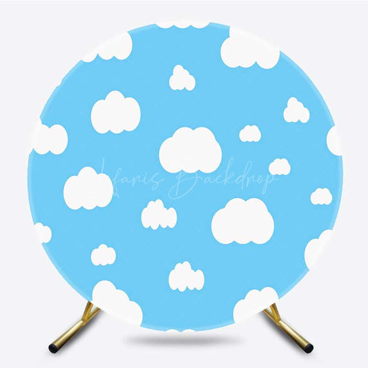 Lofaris Blue Sky White Cloud Cartoon Round Birthday Backdrop