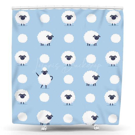 Lofaris Blue Sky White Cute Lamb Birthday Shower Curtain
