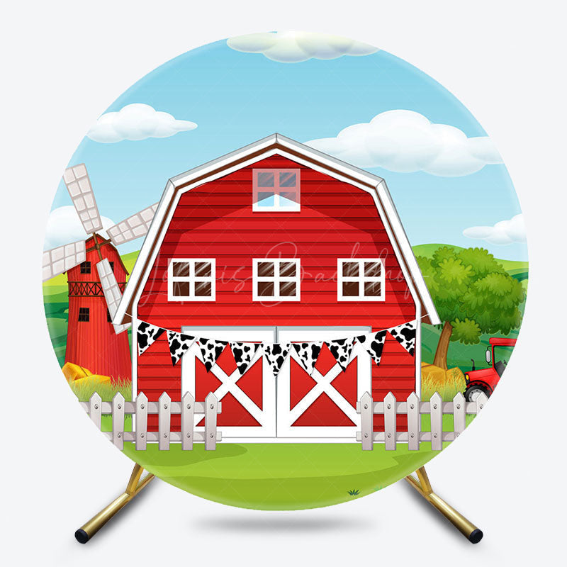 Lofaris Blue Sky Wild Red Barn Farm Round Birthday Backdrop