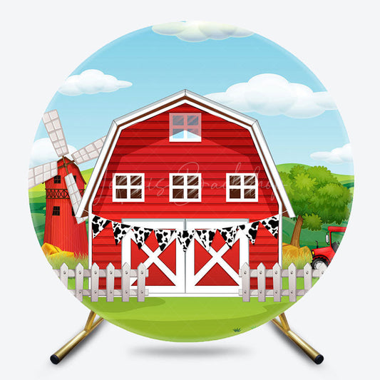 Lofaris Blue Sky Wild Red Barn Farm Round Birthday Backdrop
