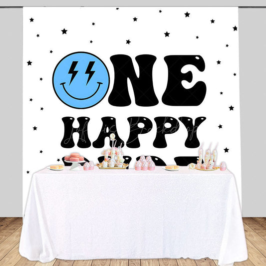 Lofaris Blue Smiley Face One Happy Dude Birthday Backdrop