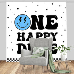 Lofaris Blue Smiley Face One Happy Dude Birthday Backdrop