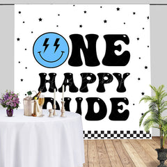 Lofaris Blue Smiley Face One Happy Dude Birthday Backdrop