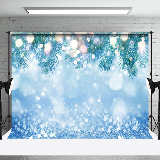Lofaris Blue Snowy Snowflake Leaves Bokeh Christmas Backdrop