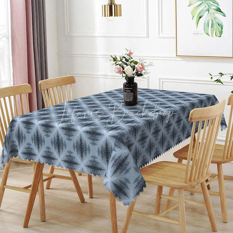 Lofaris Blue Starburst Rectangle Tablecloth Modern Geometric Pattern Dining Table Cloth Decor