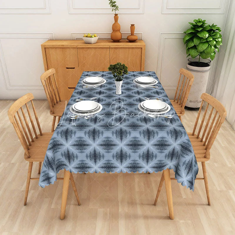 Lofaris Blue Starburst Rectangle Tablecloth Modern Geometric Pattern Dining Table Cloth Decor