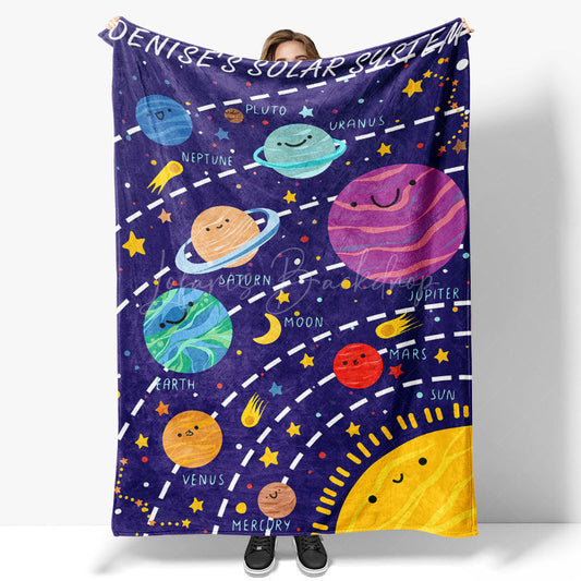 Lofaris Blue Starry Galaxy Solar System Custom Name Blanket