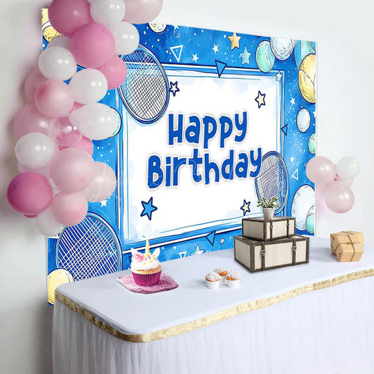 Lofaris Blue Starry Tennis Sports Happy Birthday Backdrop