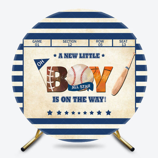 Lofaris Blue Stripe Ball Sports Round Baby Shower Backdrop
